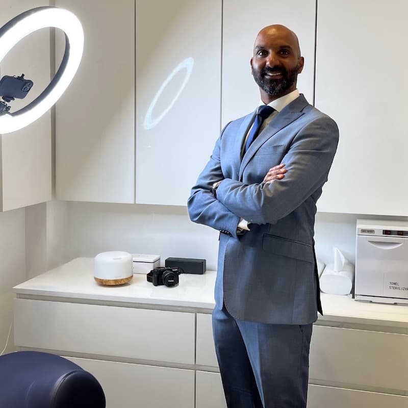 Dr Anand Raman in his treatment room, where he gives polynucleotides in Clapham, London